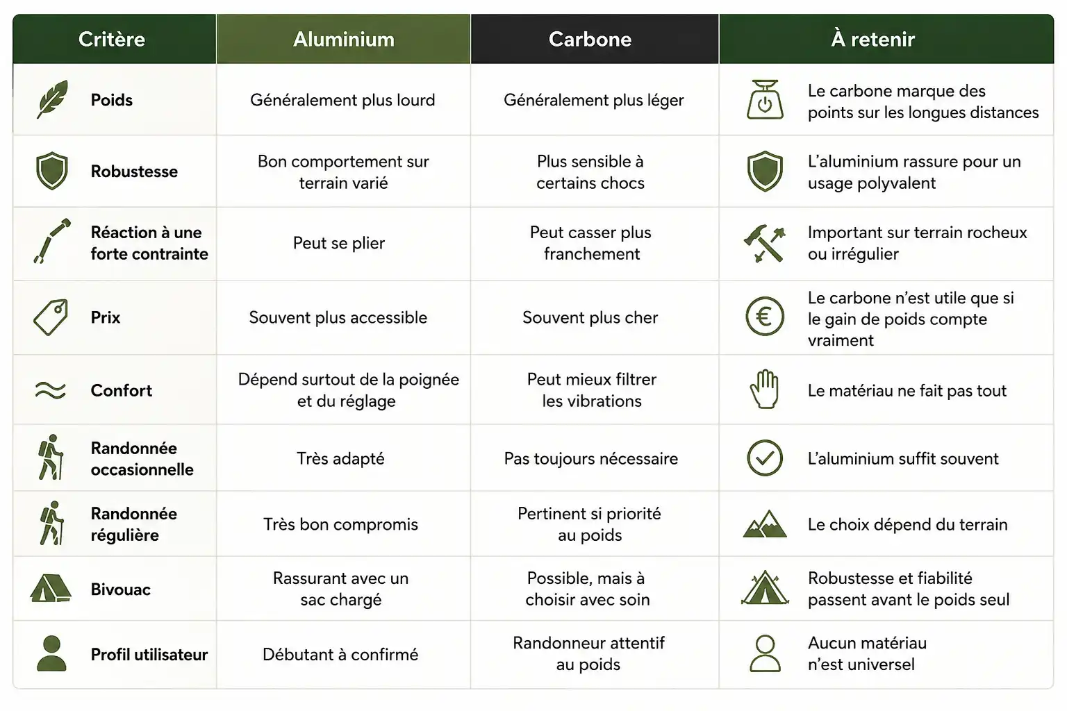 Tableau de comparaison